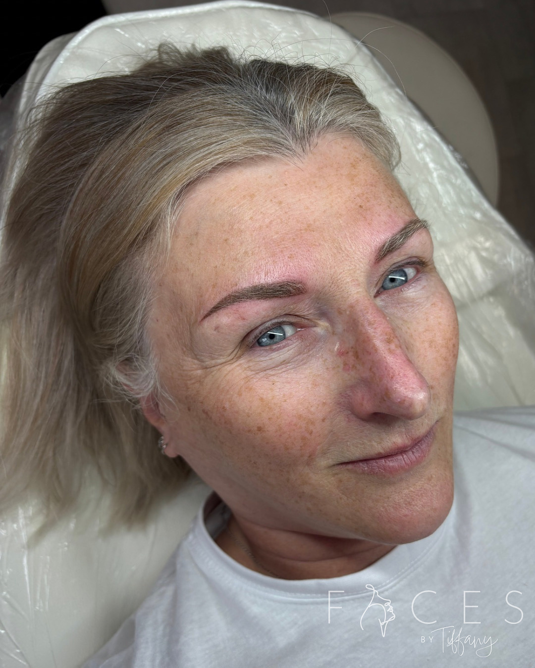 Natural eyebrow permanent makeup on mature client, Exeter studio