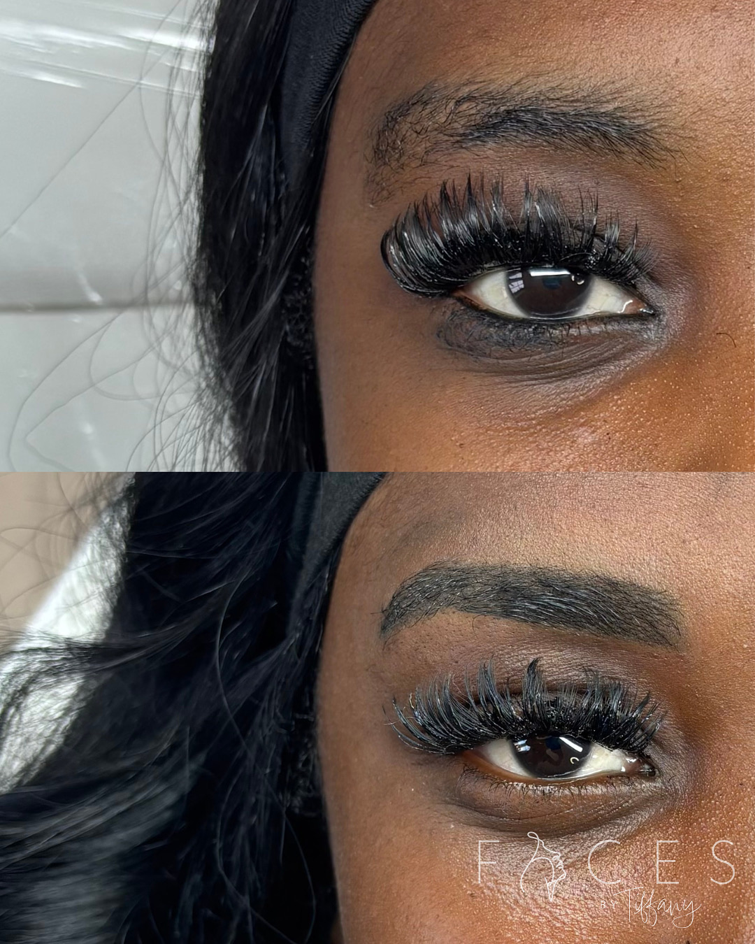 Eyebrow transformation on darker skin tone, Faces by Tiffany Exeter