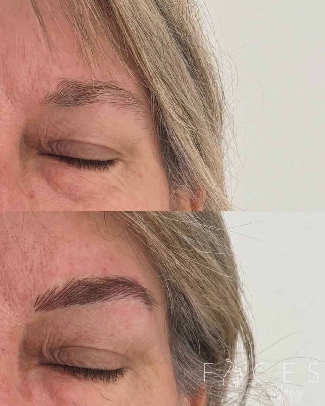 Before and after eyebrow transformation side profile