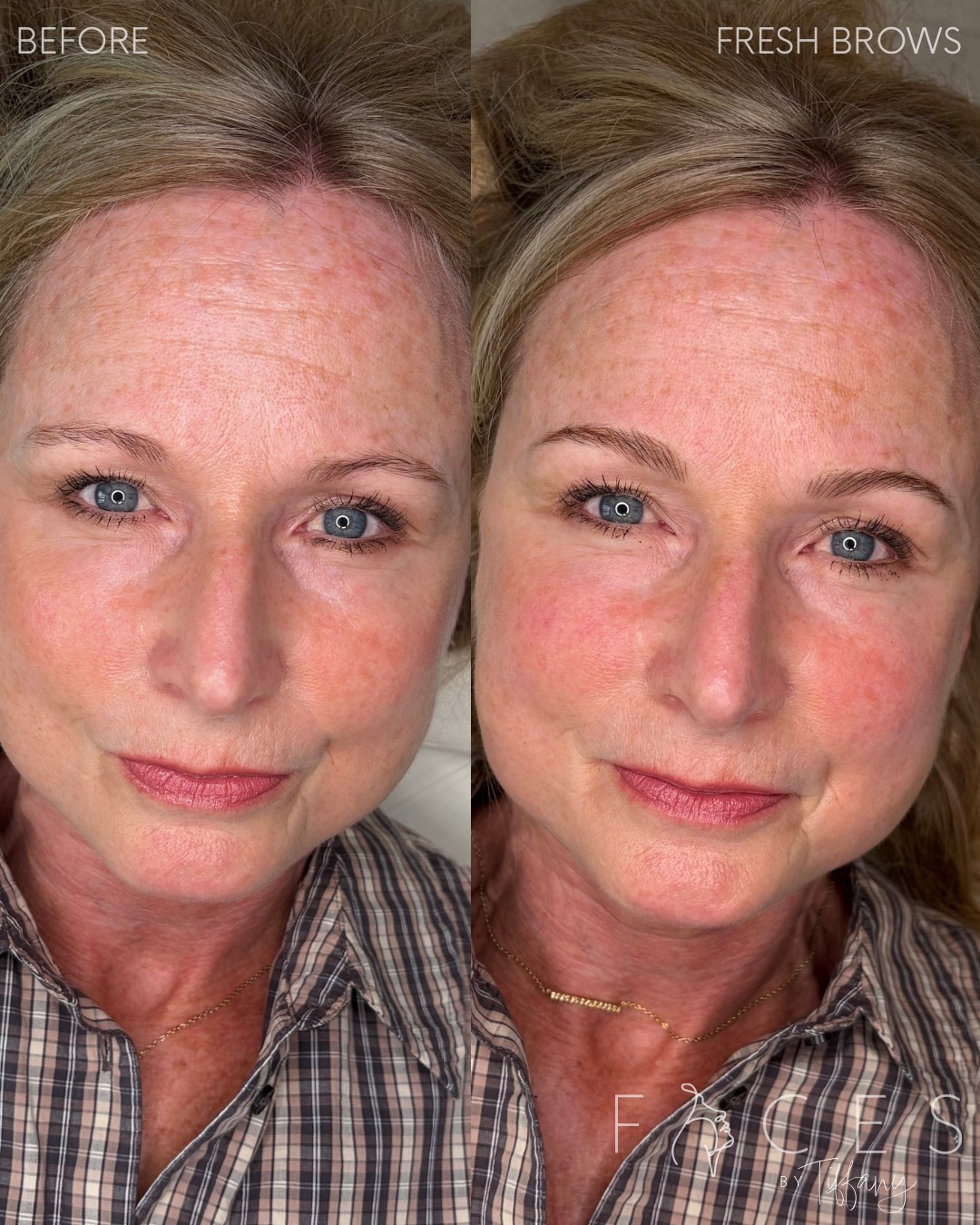 Fresh brows before and after on blonde client, Faces by Tiffany Exeter