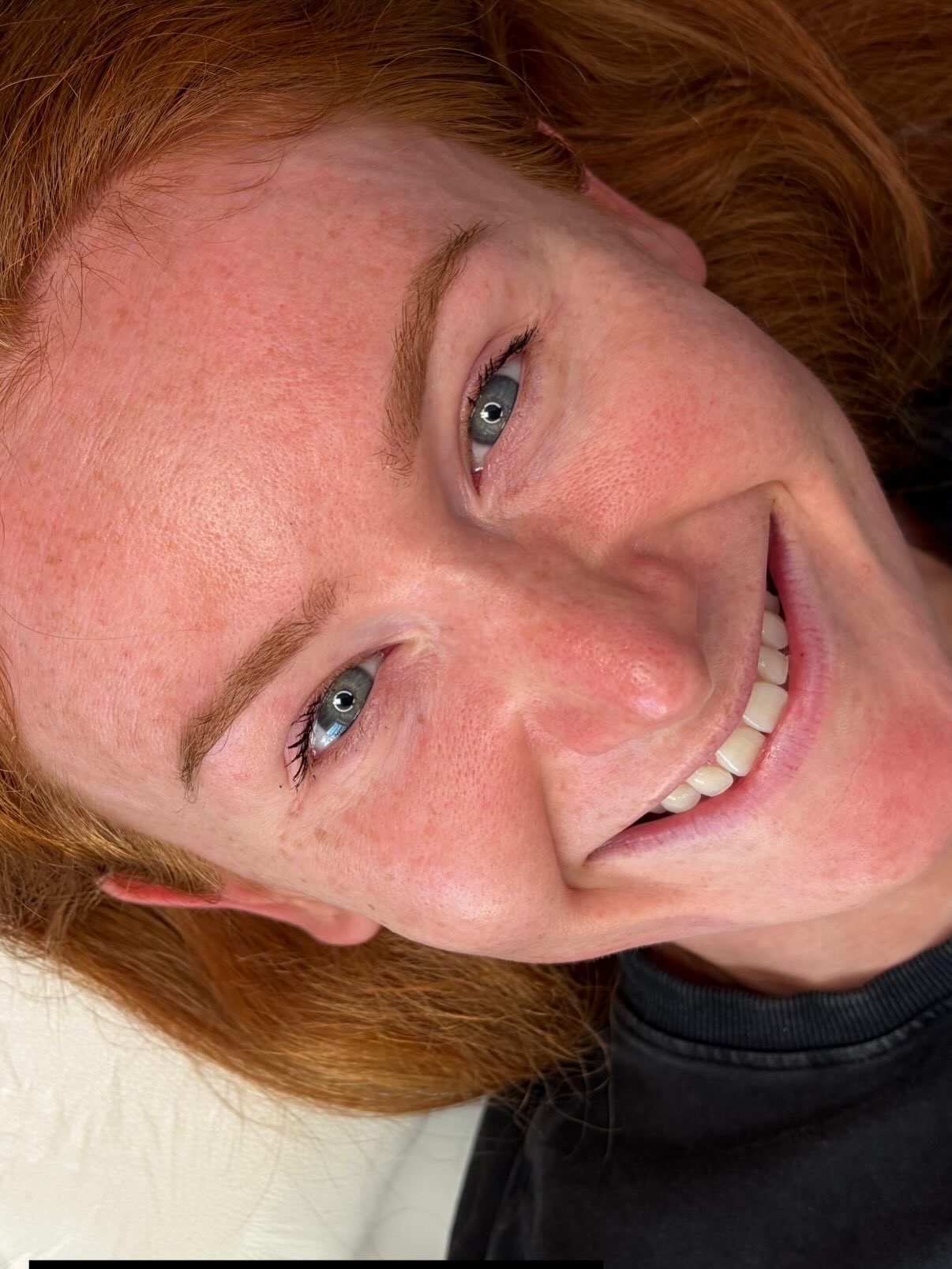 Healed brow permanent makeup on red-haired client, Faces by Tiffany Exeter